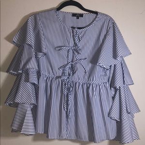 Blue Stripe Ruffle Blouse